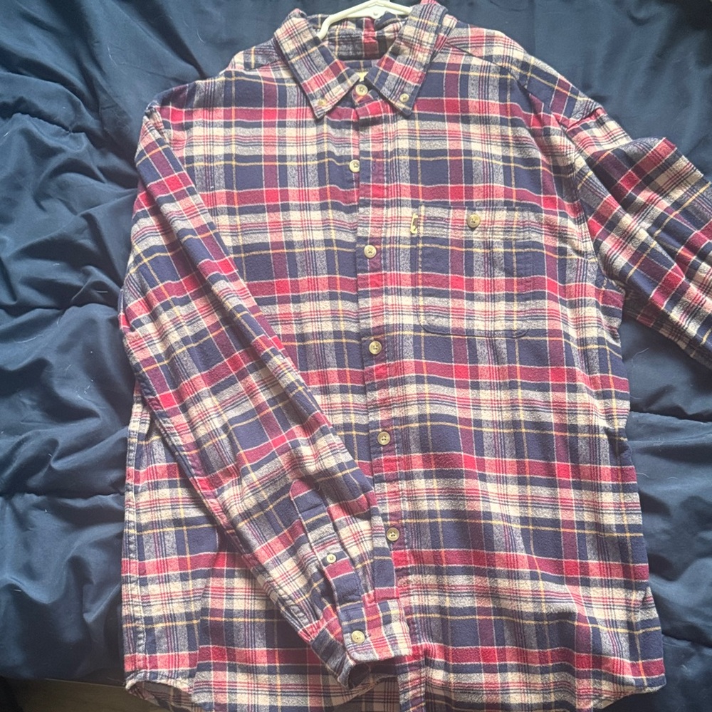 Casual Plaid Button-Down Shirt - Red and Blue